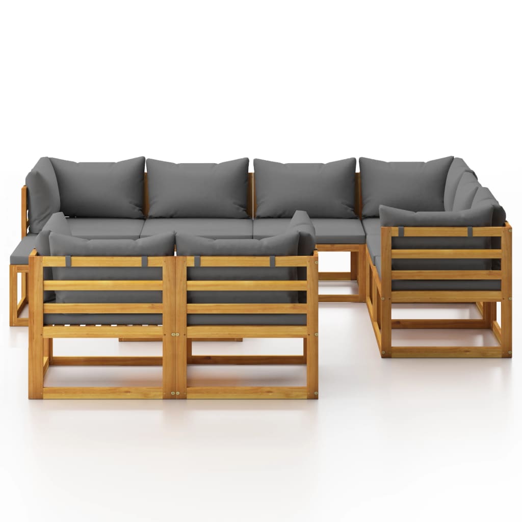 10-tlg. Garten-Lounge-Set mit Auflagen Massivholz Akazie